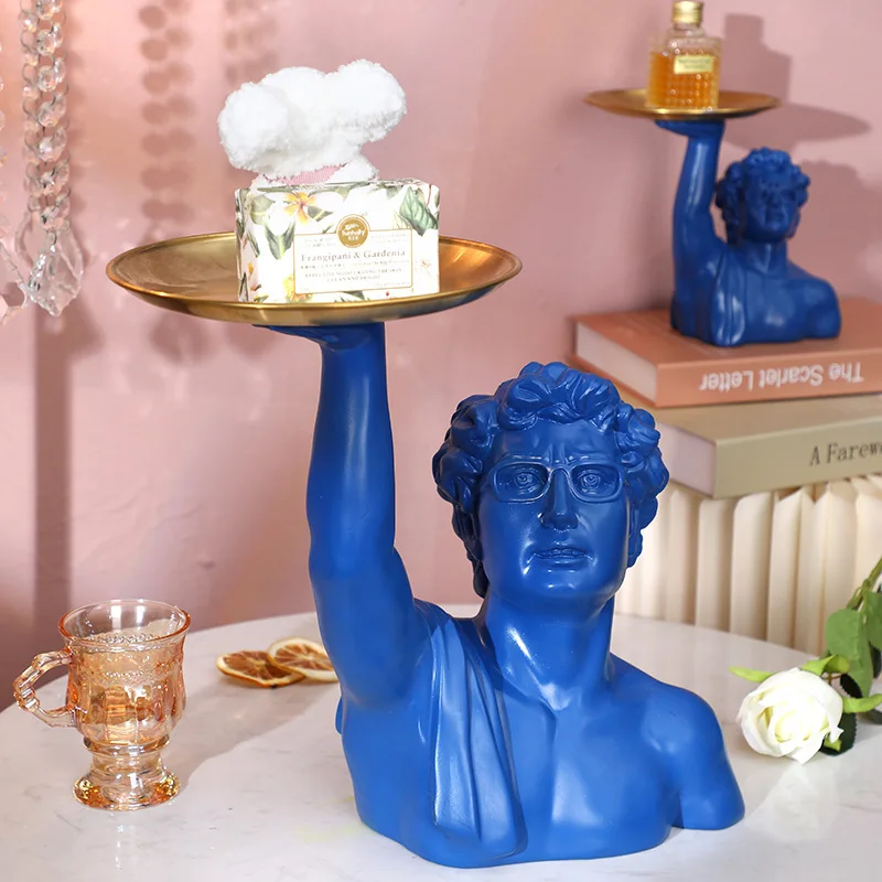 Resin Art Anniversary Gift - Patung David dengan Nampan Klasik Michelangelo,