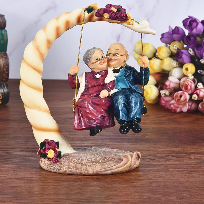 Resin Art Anniversary Gift - Figur Resin Pasangan Tua Bergaya Cina,