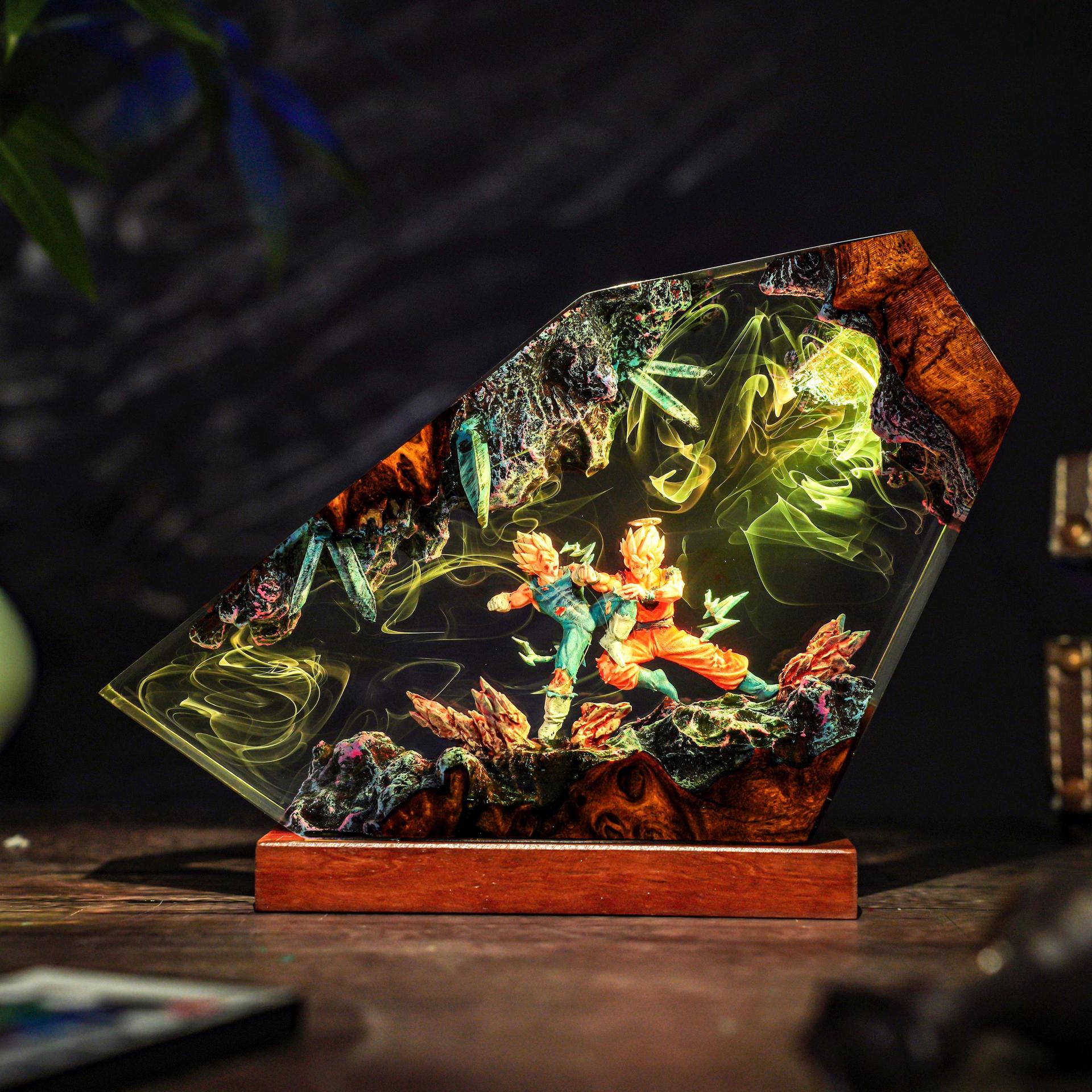 Resin Art Goku - Lampu Malam LED Resin Epoxy Buatan