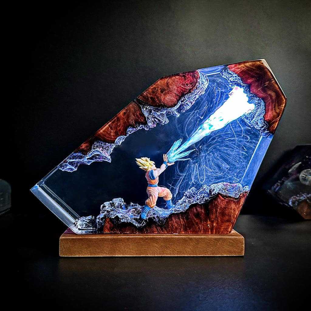Resin Art Goku - Lampu Malam LED Resin Epoxy Goku