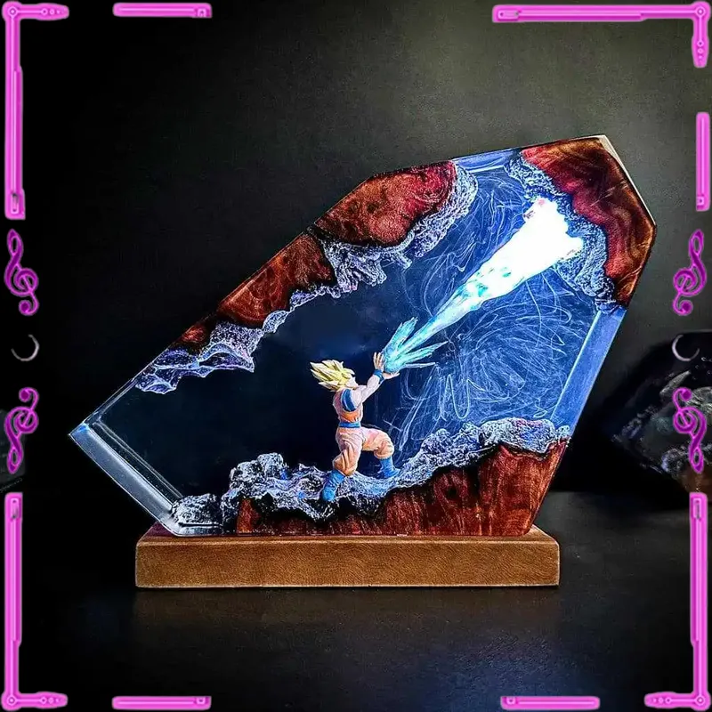 Resin Art Goku - Lampu Malam LED Resin Epoksi Goku