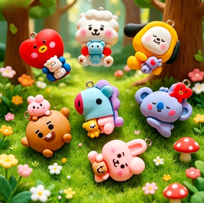 7pcs BT21 Resin Kartun Charm A - Resin Art Jewelry Kit ulasan dan harga